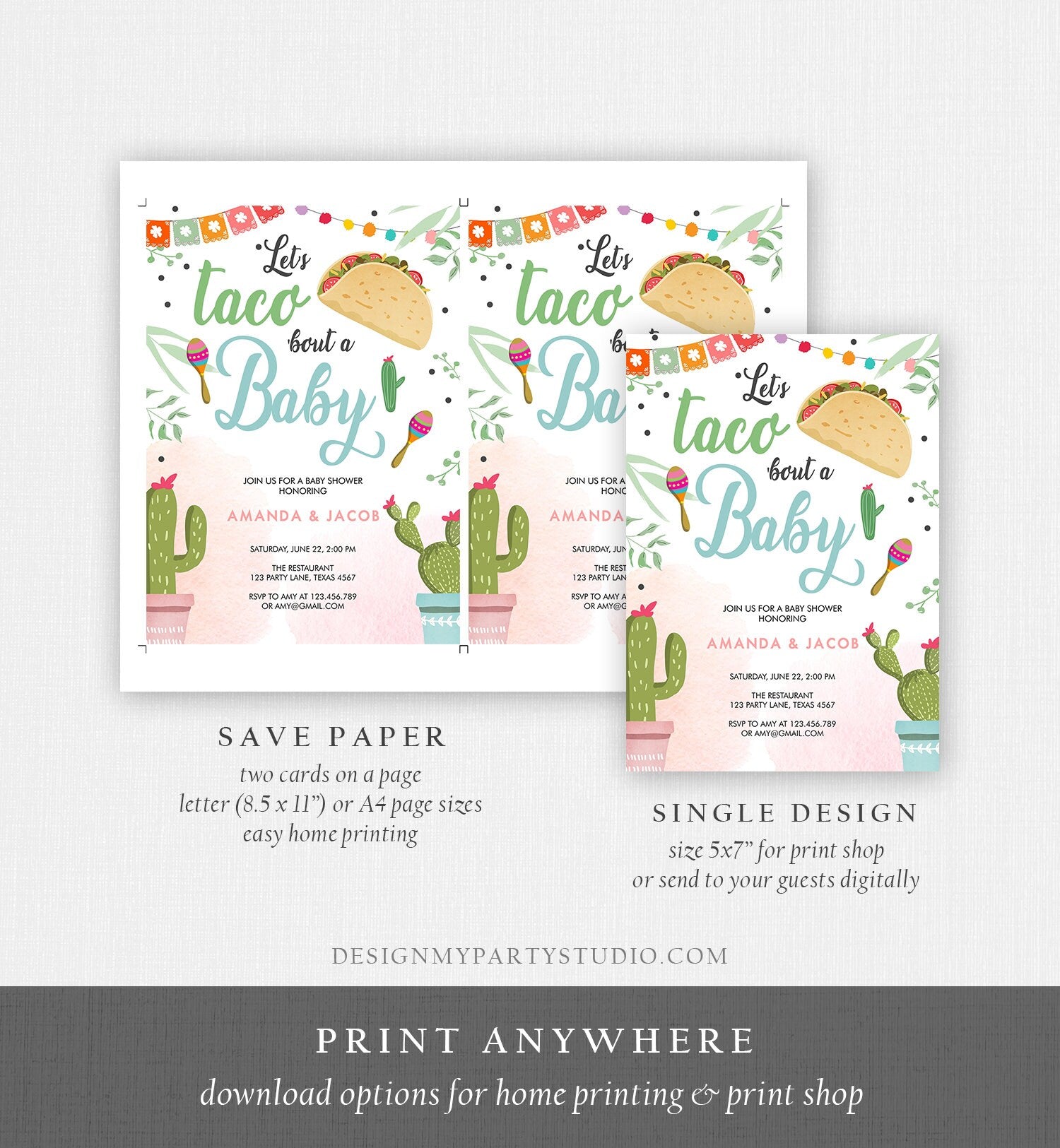 Editable Taco Bout a Baby Shower Invitation Boy Cactus Mexican Fiesta Baby Shower Taco Download Printable Invitation Template Corjl 0254