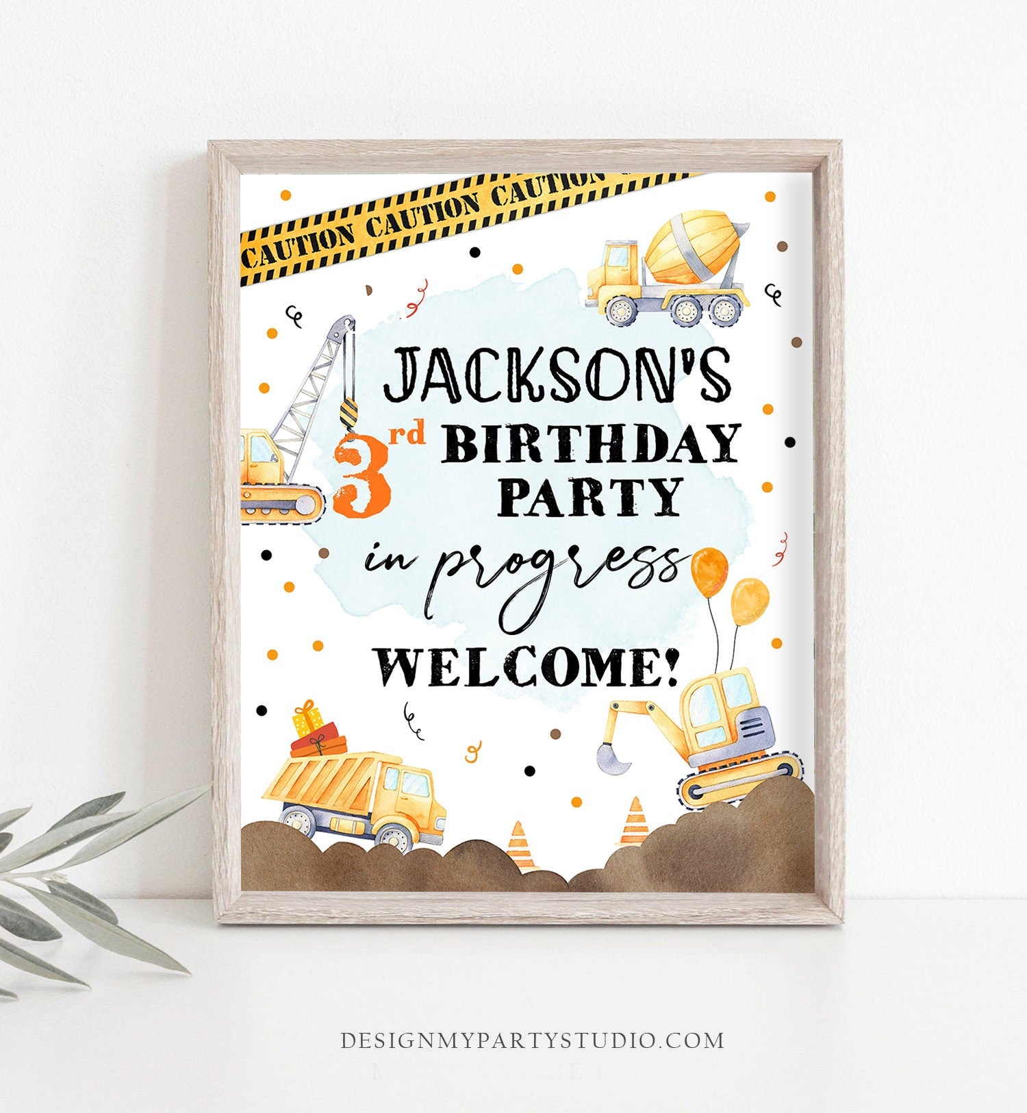 Editable Construction Birthday Welcome Sign Yellow Dump Truck Construction Sign Caution Construction Decor Template Corjl PRINTABLE 0374