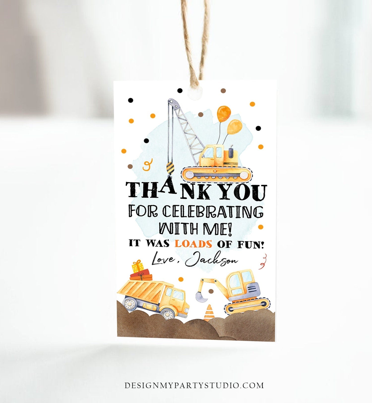 Editable Construction Thank You Tags Construction Birthday Favor Tags Boy Dump Truck Labels Party Download Printable Corjl Template 0374