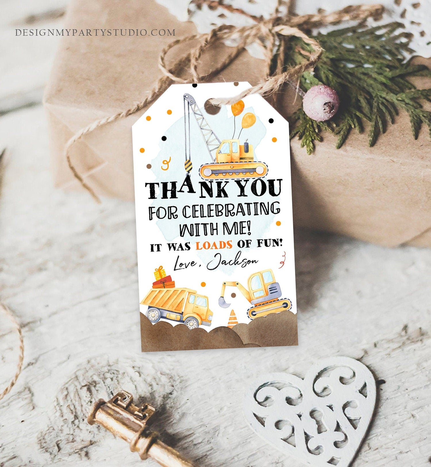 Editable Construction Thank You Tags Construction Birthday Favor Tags Boy Dump Truck Labels Party Download Printable Corjl Template 0374