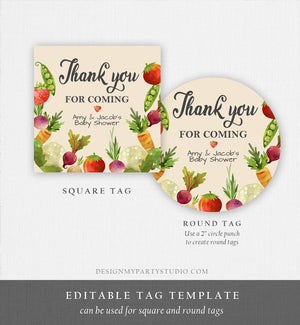 Editable Locally Grown Thank You Tag Birthday Farmers Market Favor Tag Baby Shower Vegetable Veggies Gender Neutral Corjl Template 0144