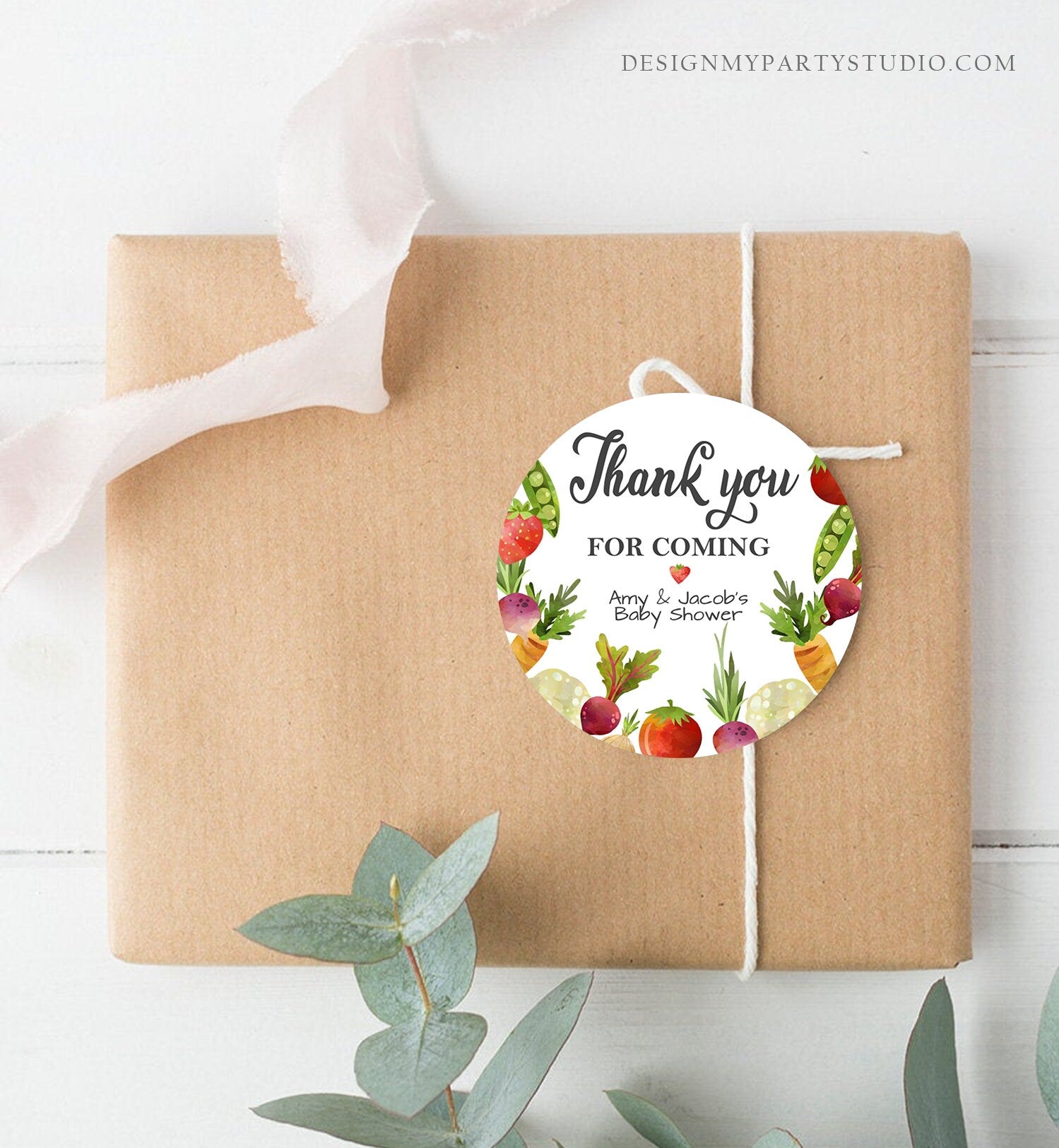 Editable Locally Grown Thank You Tag Birthday Farmers Market Favor Tag Baby Shower Vegetable Veggies Gender Neutral Template Printable 0144