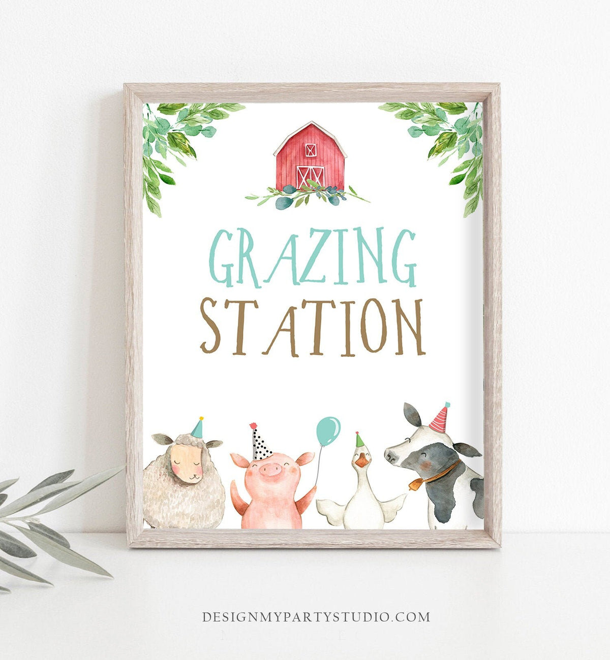 Grazing Station Food Party Sign Farm Animals Birthday Sign Table Decor Party Animals Boy Red Barn Snacks Farm Party Digital Printable 0155