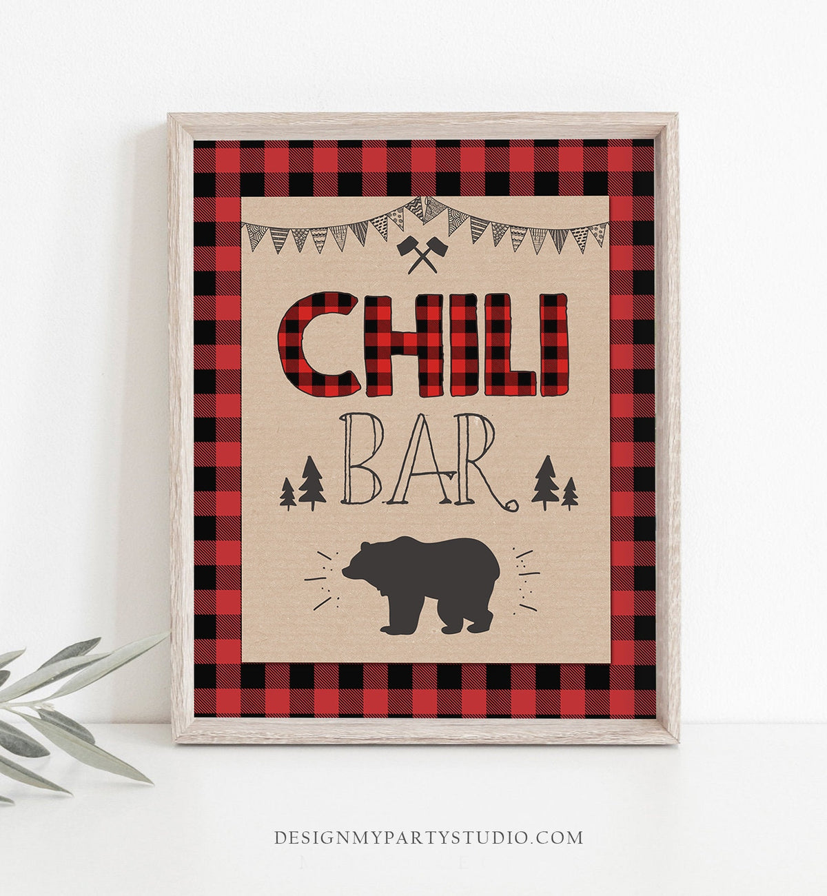 Chili Bar Sign Lumberjack Birthday Sign Bear Table Sign Lumberjack Decor Buffalo Plaid Warm Up at the Chili Bar Digital Printable 0026