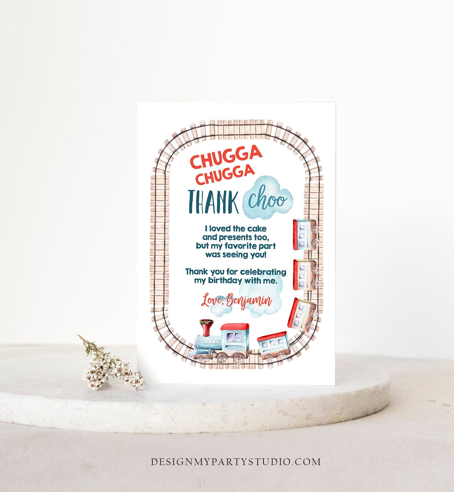 Editable Train Thank you Card Railroad Birthday Boy Railroad Thank You Card Vintage Train Digital Download Evite Template Printable 0149