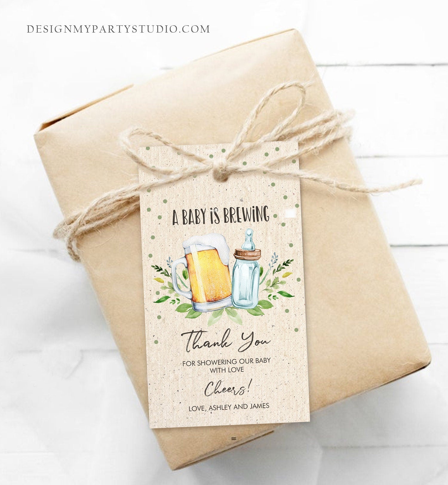 Editable A Baby is Brewing Baby Shower Favor Tags Beer Baby Shower Thank you Tags Brewing Label Neutral Tags Gift Tags Template Corjl 0190