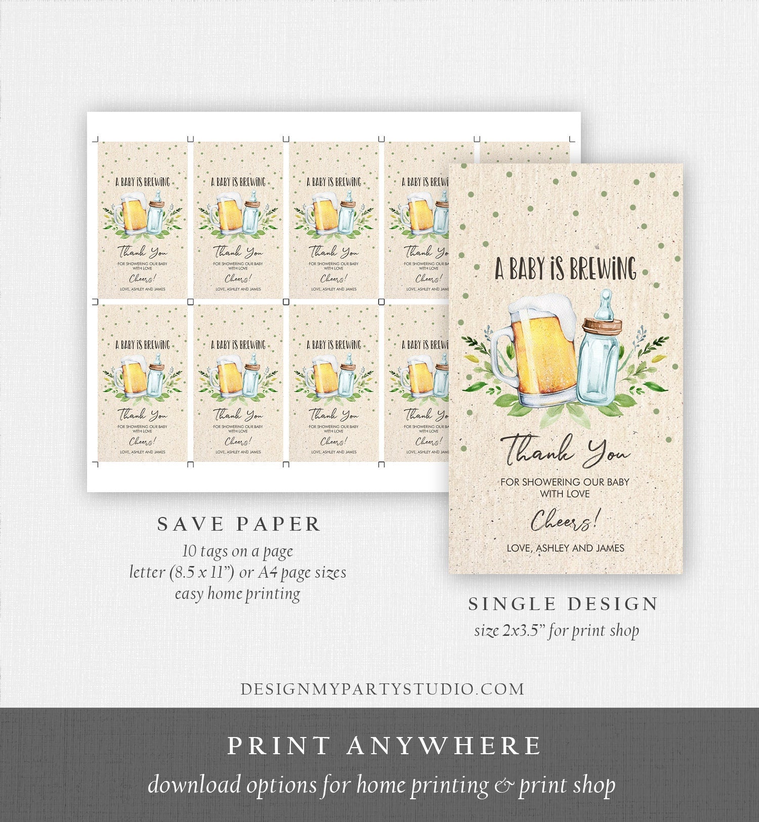 Editable A Baby is Brewing Baby Shower Favor Tags Beer Baby Shower Thank you Tags Brewing Label Neutral Tags Gift Tags Template Corjl 0190