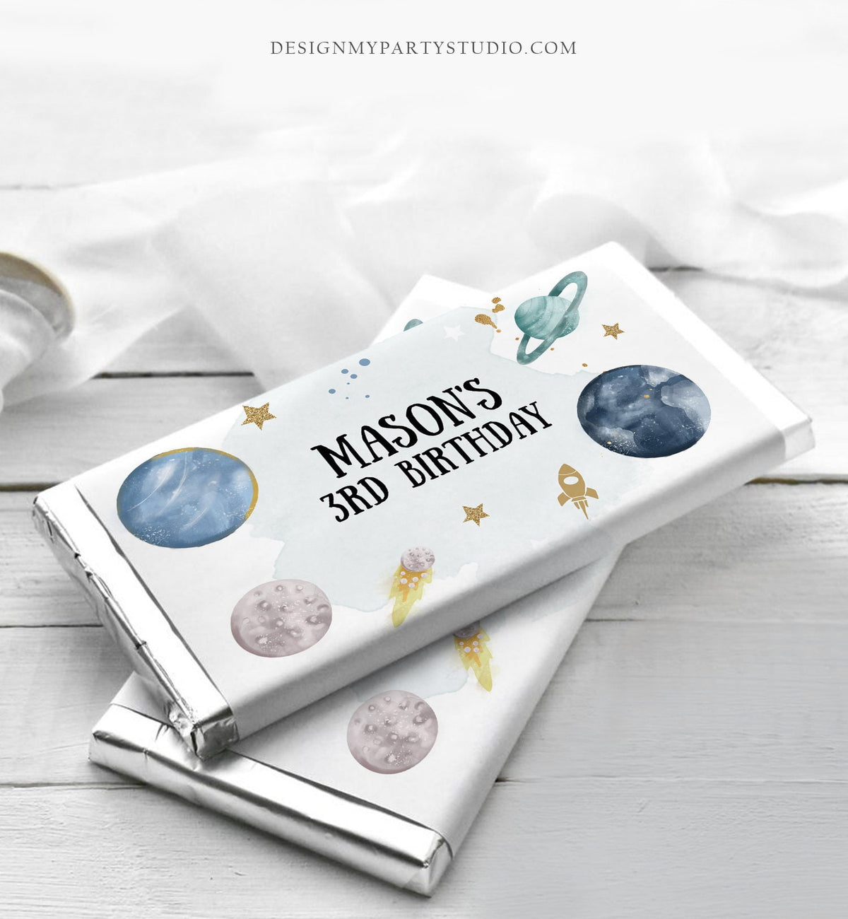 Editable Outer Space Chocolate Bar Labels Candy Bar Wrapper Planets Astronaut Rocket Boy Birthday Download Corjl Template Printable 0357