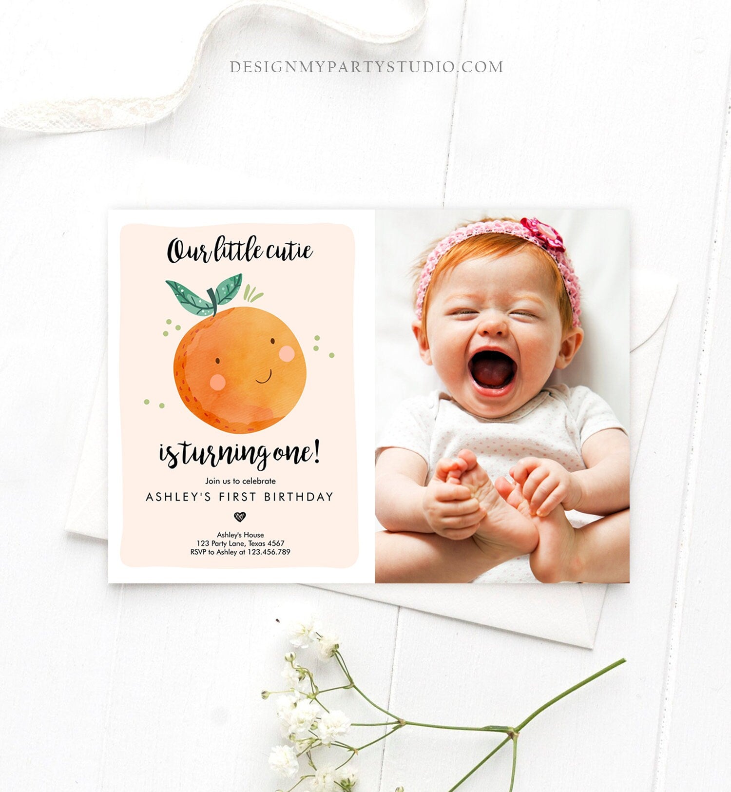 Editable Little Cutie Birthday Invitation Clementine Oranges Party Boy Girl Orange Invitation Citrus Download Printable Corjl Template 0330