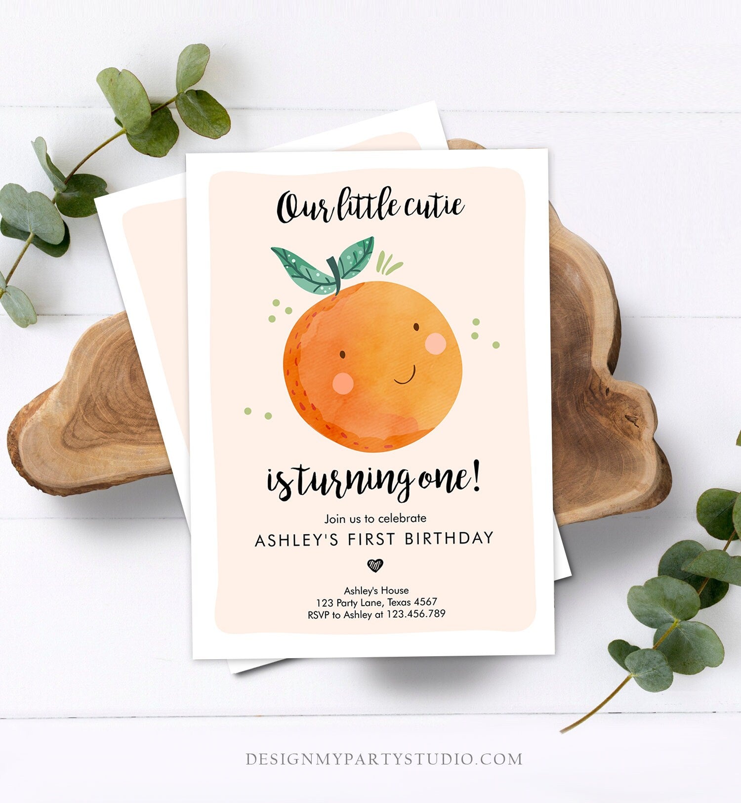 Editable Little Cutie Birthday Invitation Clementine Oranges Party Boy Girl Orange Invitation Citrus Download Printable Corjl Template 0330