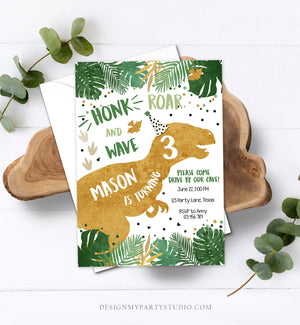 Editable Dinosaur Drive By Birthday Parade Invitation Virtual Party Invite Honk Car Boy Dino T-Rex Quarantine Download Digital Corjl 0146