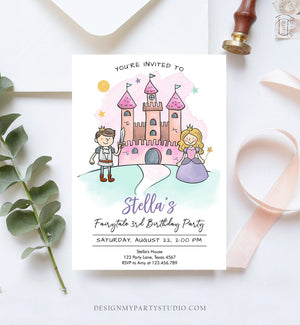 Editable Princess Birthday Invitation Girl Fairytale Birthday Party Knights Prince Castle Download Printable Template Digital Corjl 0385