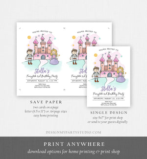 Editable Princess Birthday Invitation Girl Fairytale Birthday Party Knights Prince Castle Download Printable Template Digital Corjl 0385