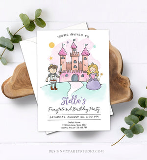 Editable Princess Birthday Invitation Girl Fairytale Birthday Party Knights Prince Castle Download Printable Template Digital Corjl 0385