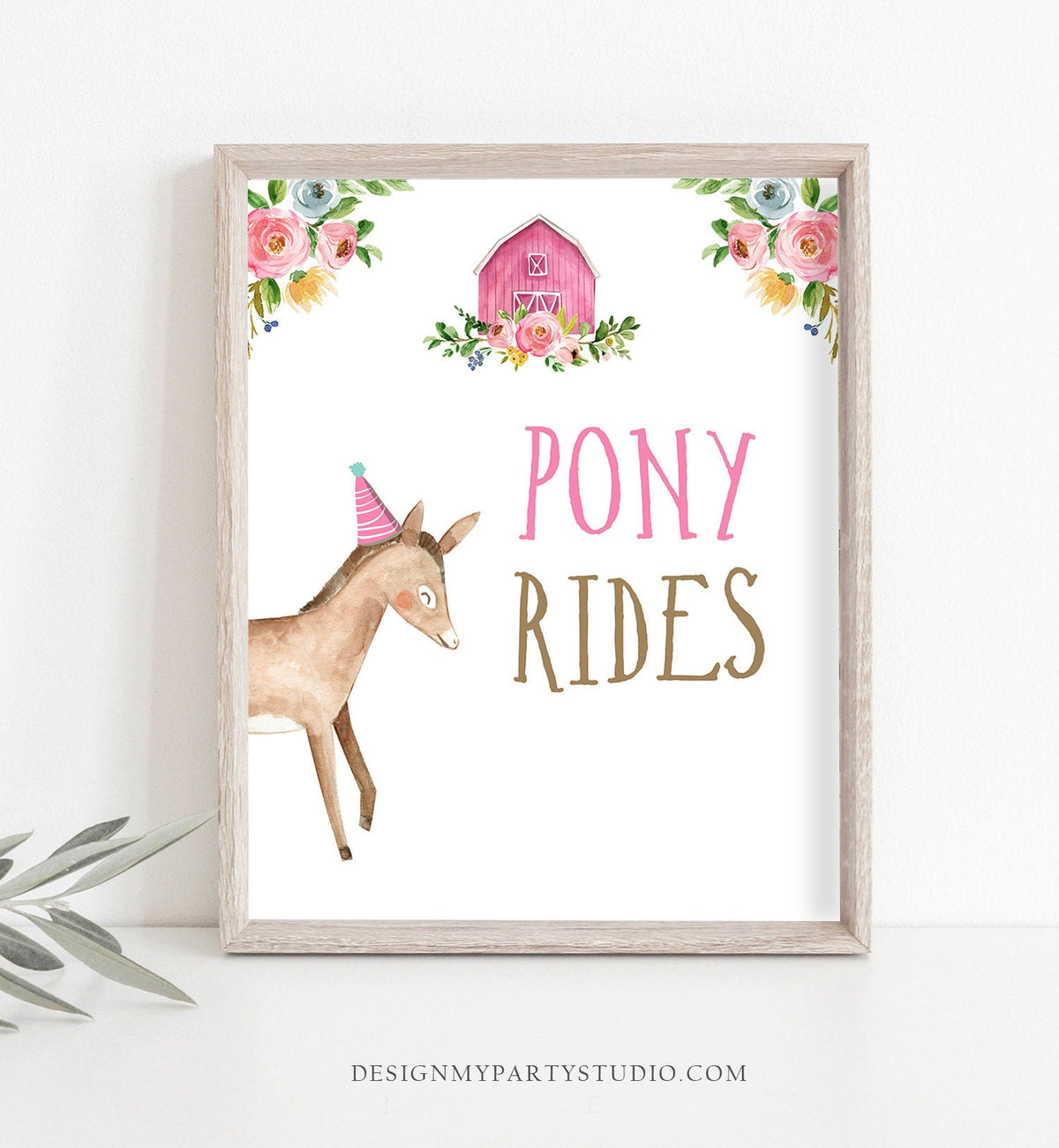 Pony Rides Sign Farm Animals Party Sign Farm Birthday Sign Zoo Barnyard Birthday Farm Decor Girl Pink Horse Rides Sign Party Printable 0155