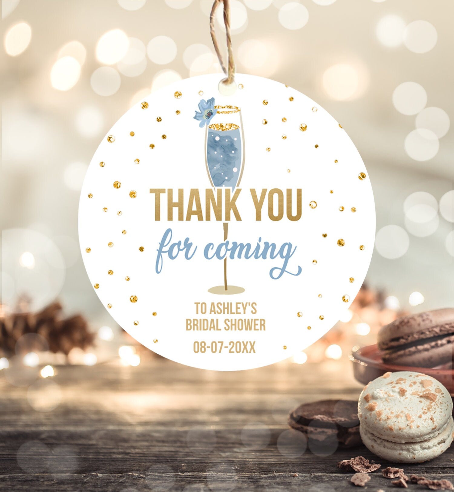 Editable Brunch and Bubbly Thank You Stickers Bubbly Bridal Shower Favor Gift Tags Pastel Blue Gold Floral Digital Template Printable 0150