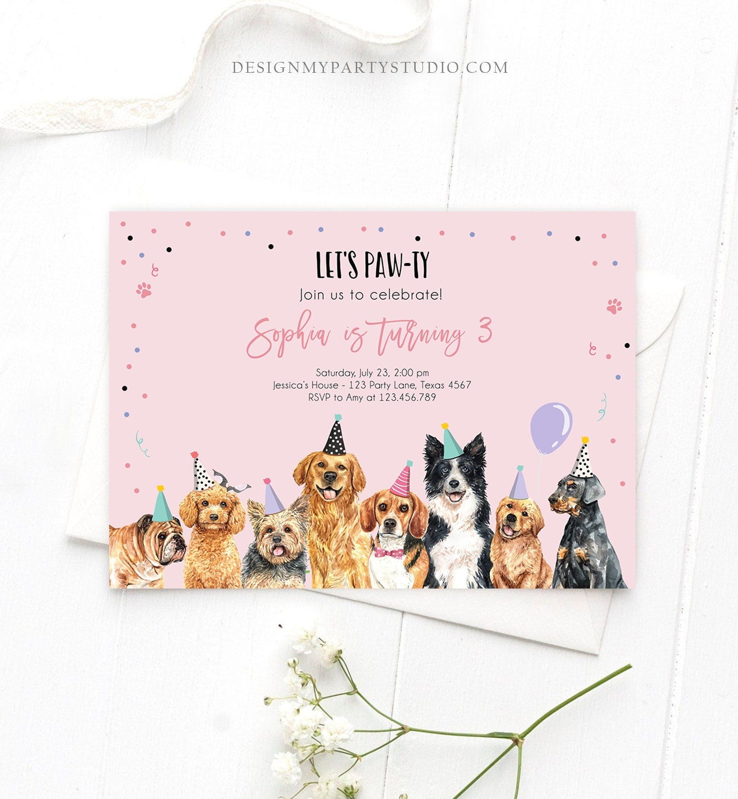 PUPPY PAWTY - top birthday party invitation