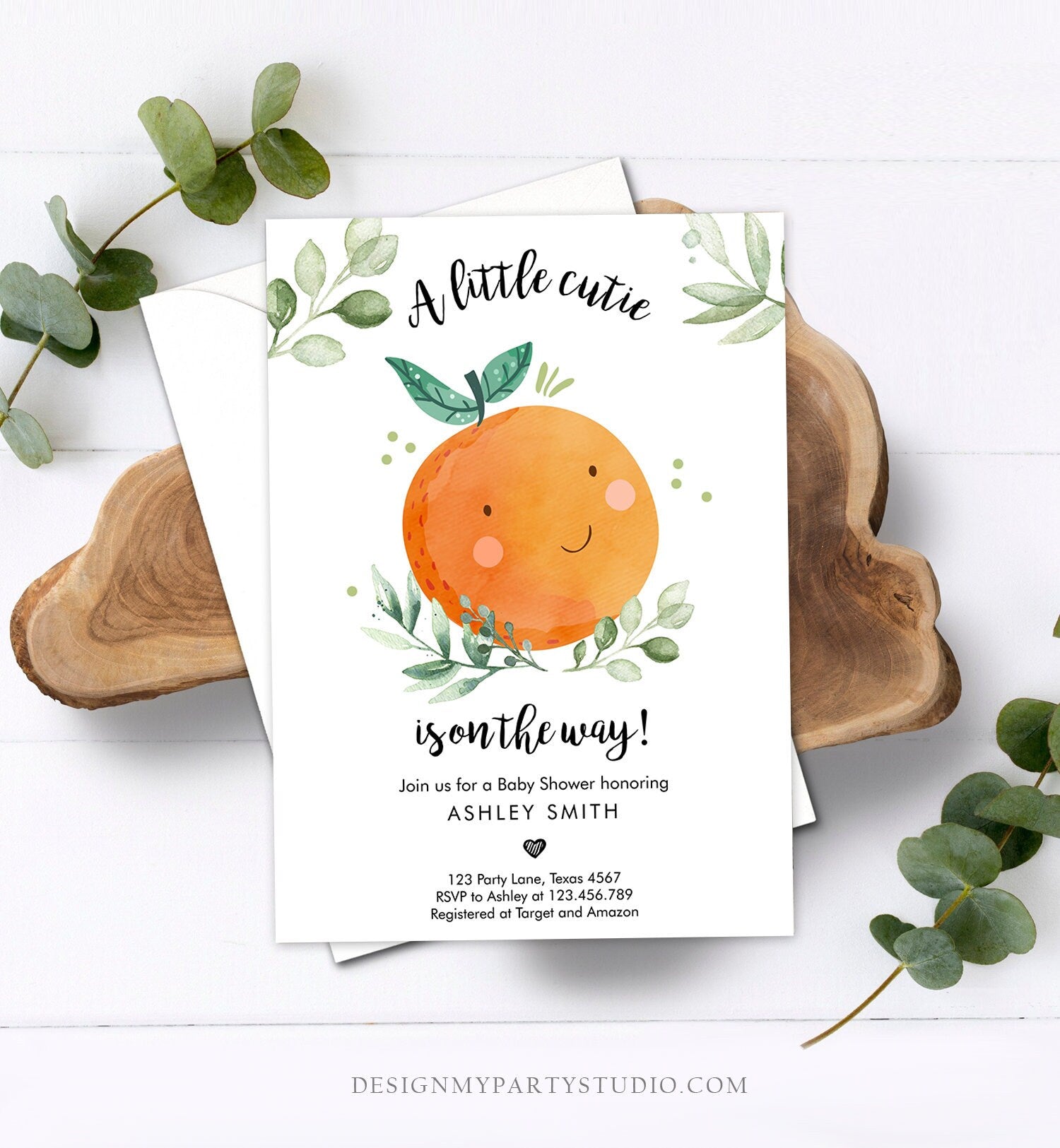 Editable Little Cutie Baby Shower Invitation Little Cutie On The Way Gender Neutral Clementine Coed Digital Download Template Printable 0330