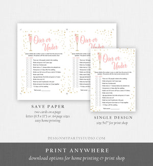 Editable Over or Under Bridal Shower Game Brunch and Bubbly More or Less Guess Wedding Shower Activity Gold Corjl Template Printable 0150