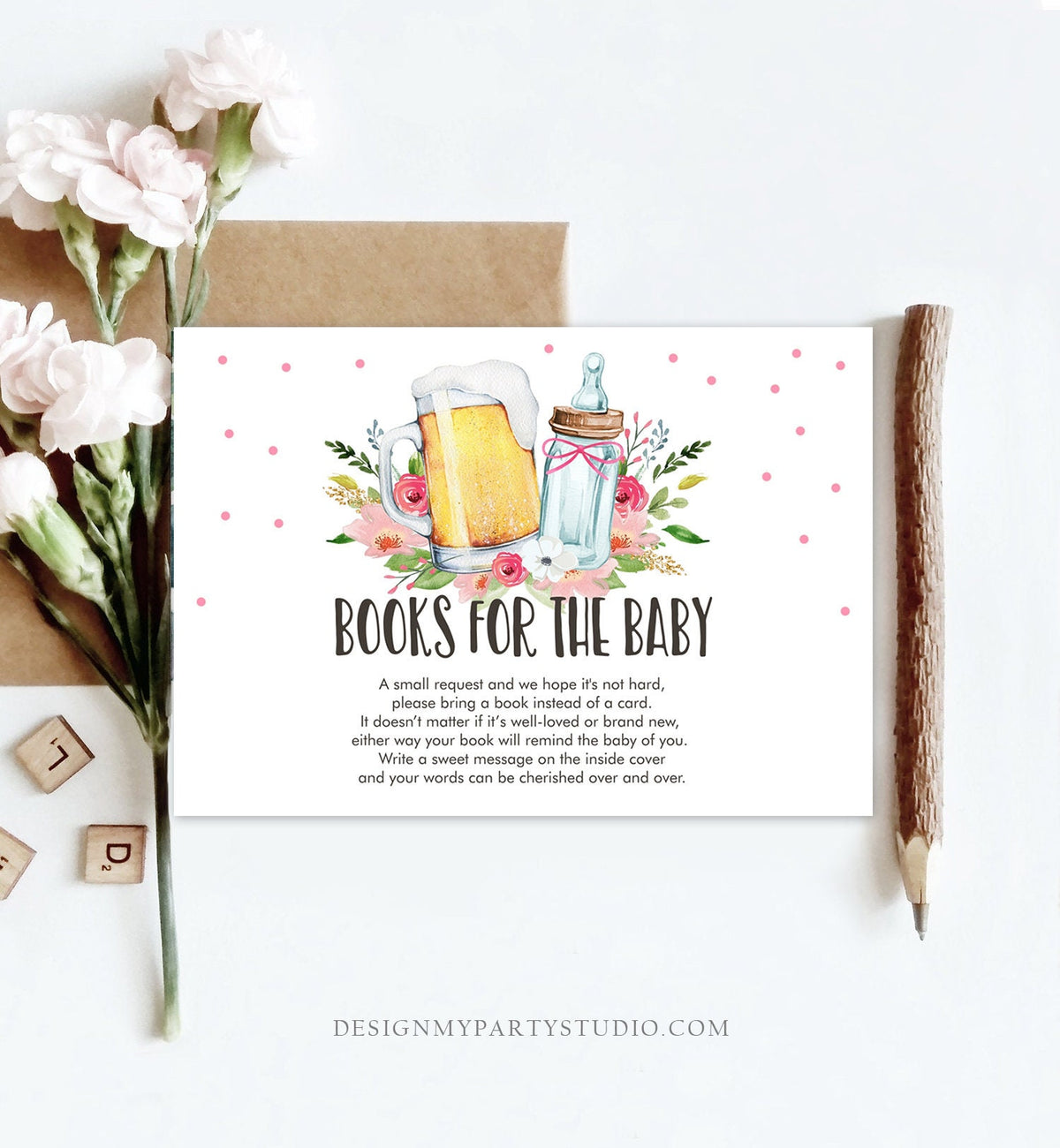 Editable Books for Baby Card Bring a Book Card Baby is Brewing Baby shower Beer Baby Shower Card Girl Digital Template PRINTABLE 0190