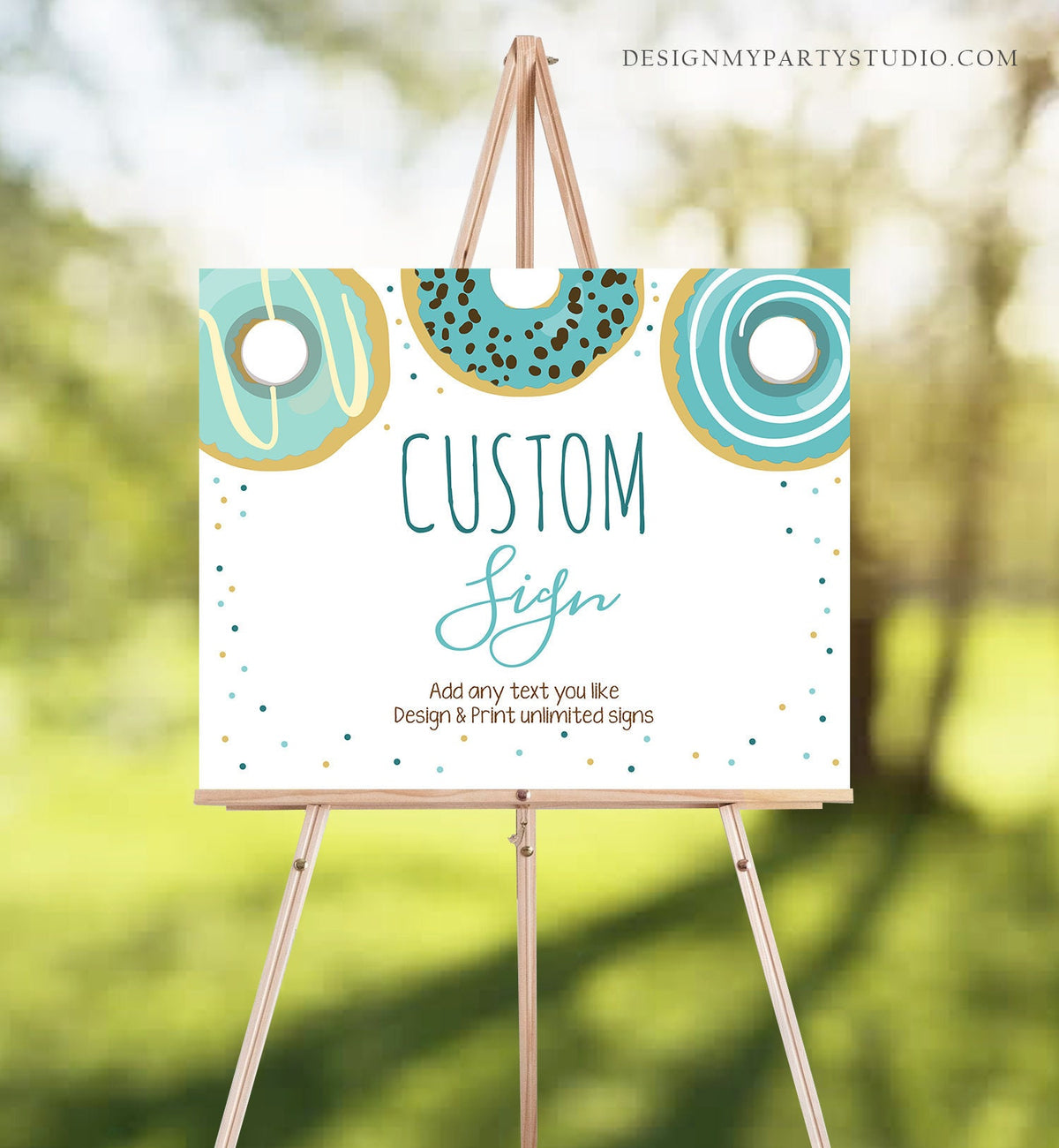 Editable Donut Sign Birthday Bridal Shower Baby Shower Boy Blue Wedding Custom Yard Sign Doughnut Sweet Party 16x20 Corjl Template 0050