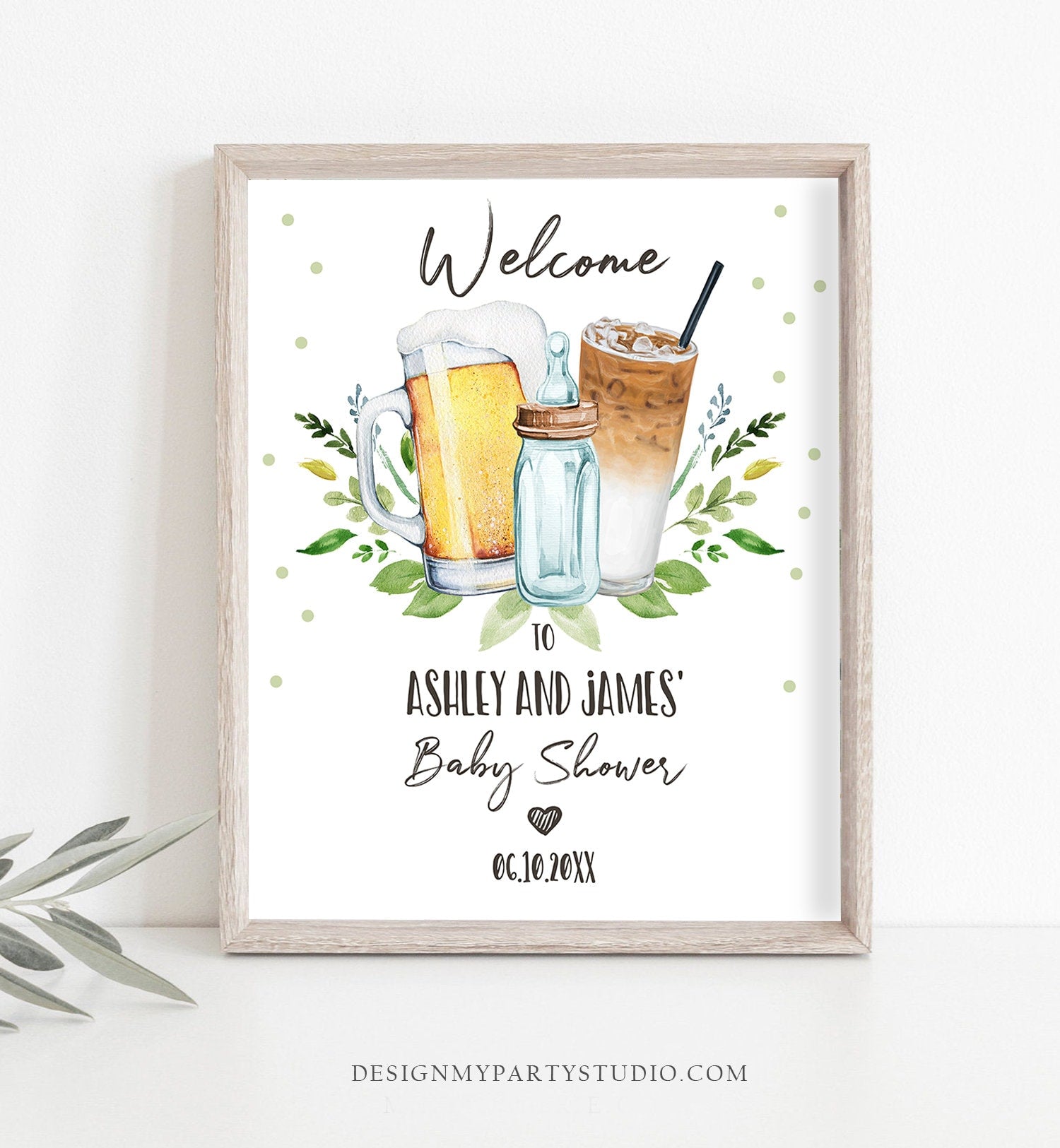 Editable A Baby is Brewing Welcome Sign Brewing Baby Shower Bottle and Beers Coed Couples Shower Coffee Gender Neutral Corjl Template 0190