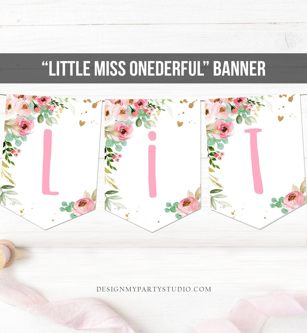 Little Miss Onederful Birthday Banner 1st Birthday Banner Girl First Birthday Decorations Pink Instant download PRINTABLE DIGITAL DIY 0147