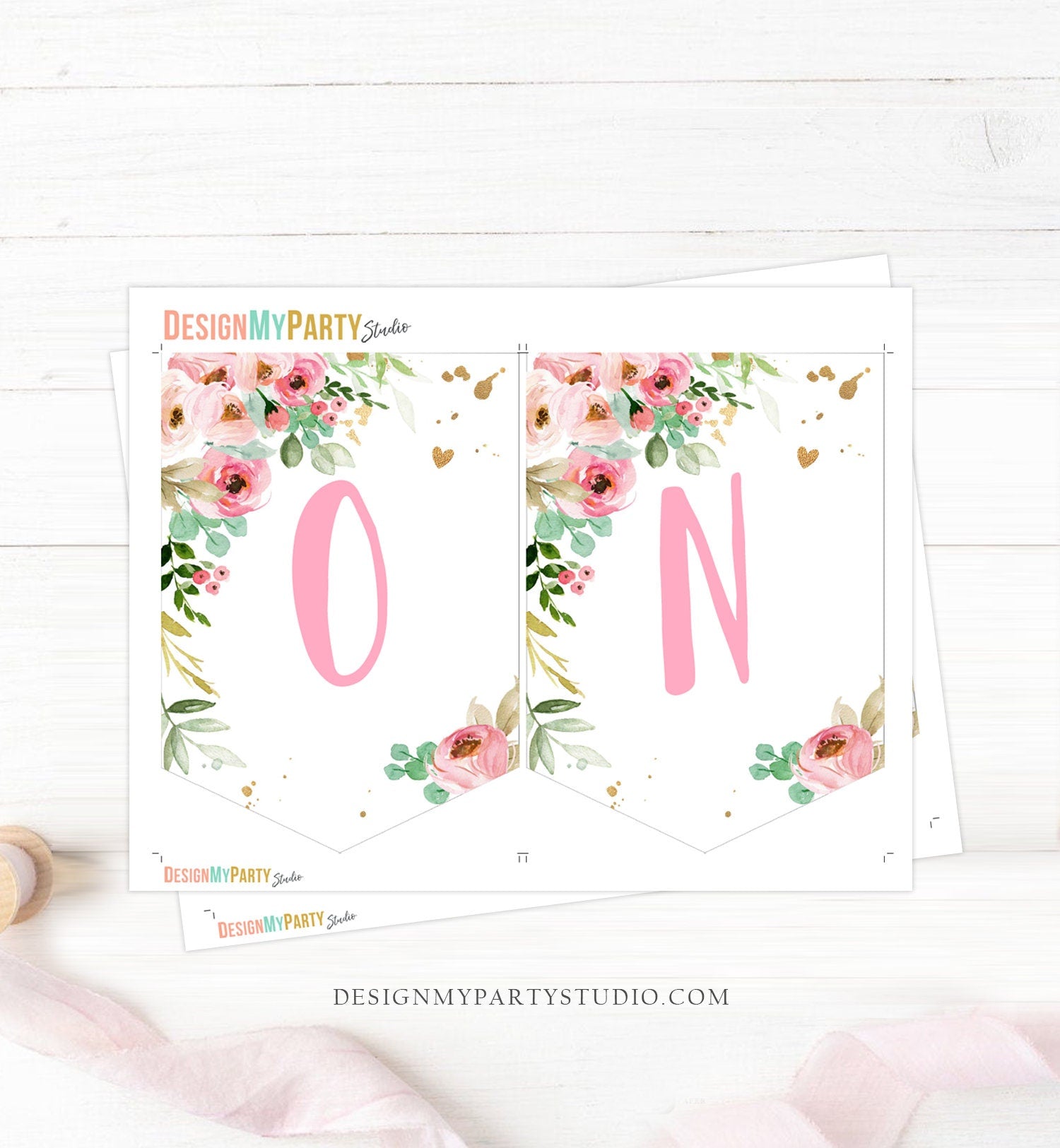 Little Miss Onederful High Chair Banner Pink Floral 1st Girl First Birthday Flowers Gold Pastel ONE Party Decor PRINTABLE Digital 0147