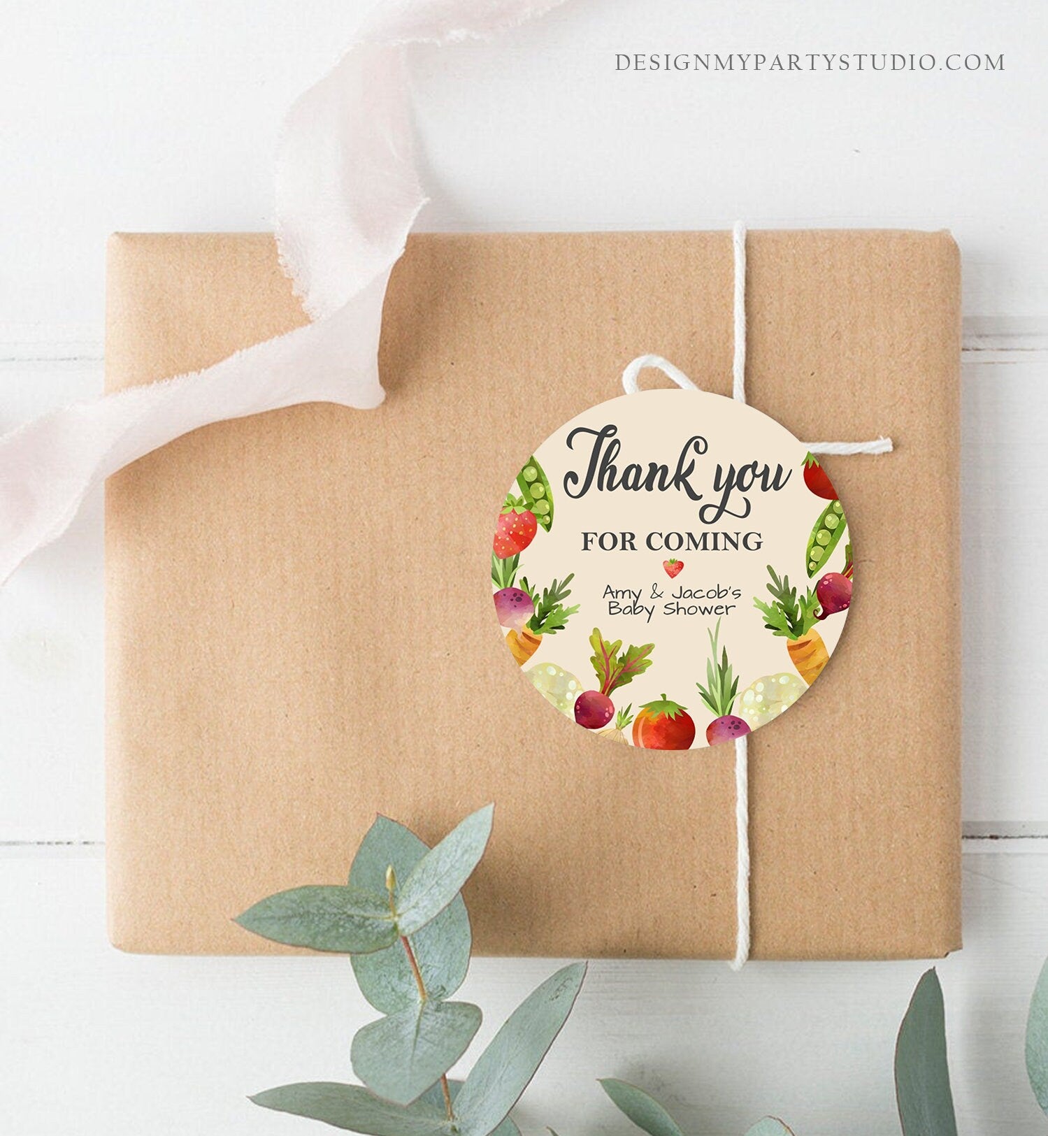 Editable Locally Grown Thank You Tag Birthday Farmers Market Favor Tag Baby Shower Vegetable Veggies Gender Neutral Corjl Template 0144