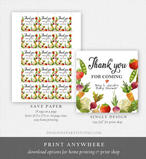 Editable Locally Grown Thank You Tag Birthday Farmers Market Favor Tag Baby Shower Vegetable Veggies Gender Neutral Corjl Template 0144