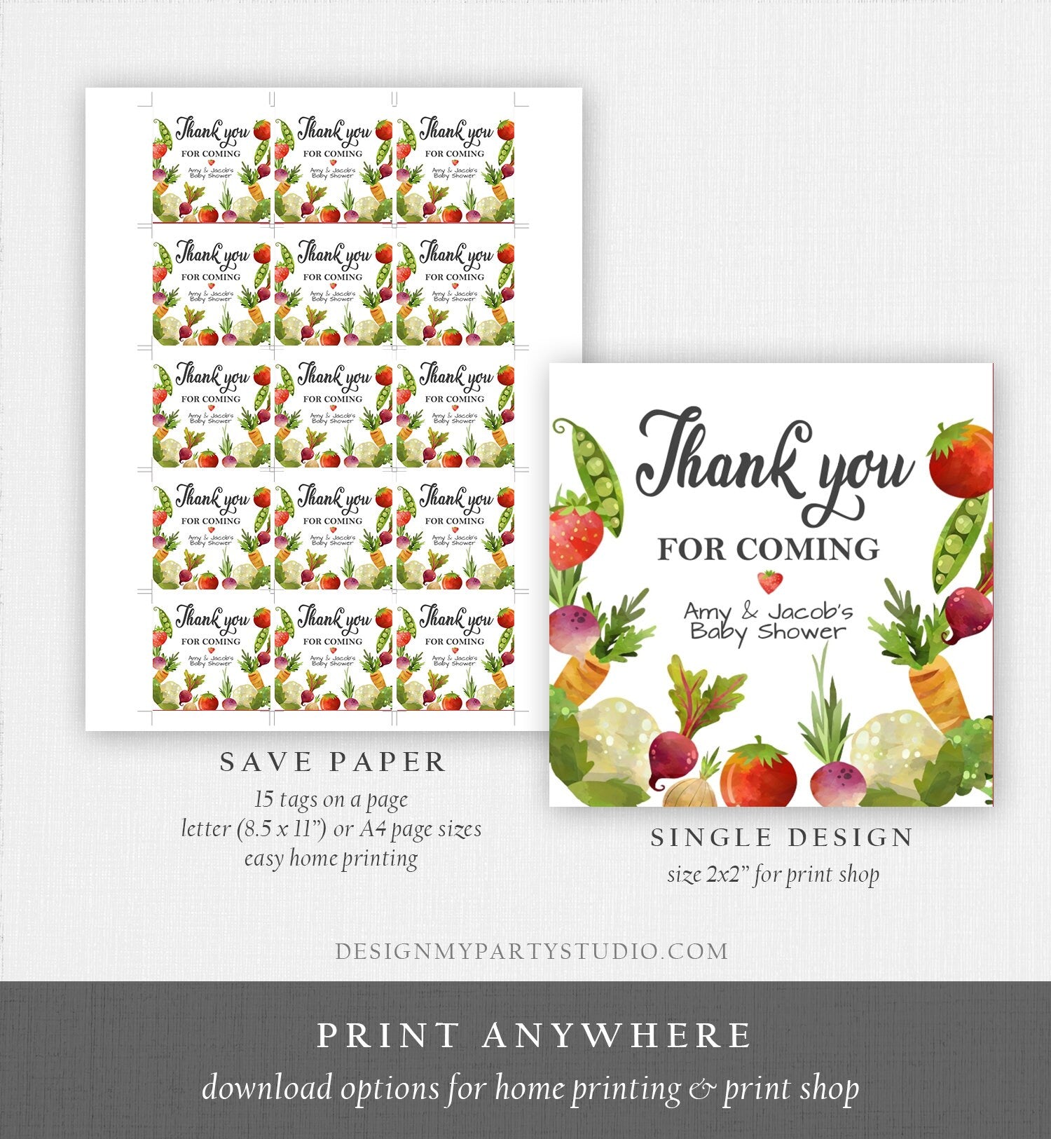 Editable Locally Grown Thank You Tag Birthday Farmers Market Favor Tag Baby Shower Vegetable Veggies Gender Neutral Template Printable 0144