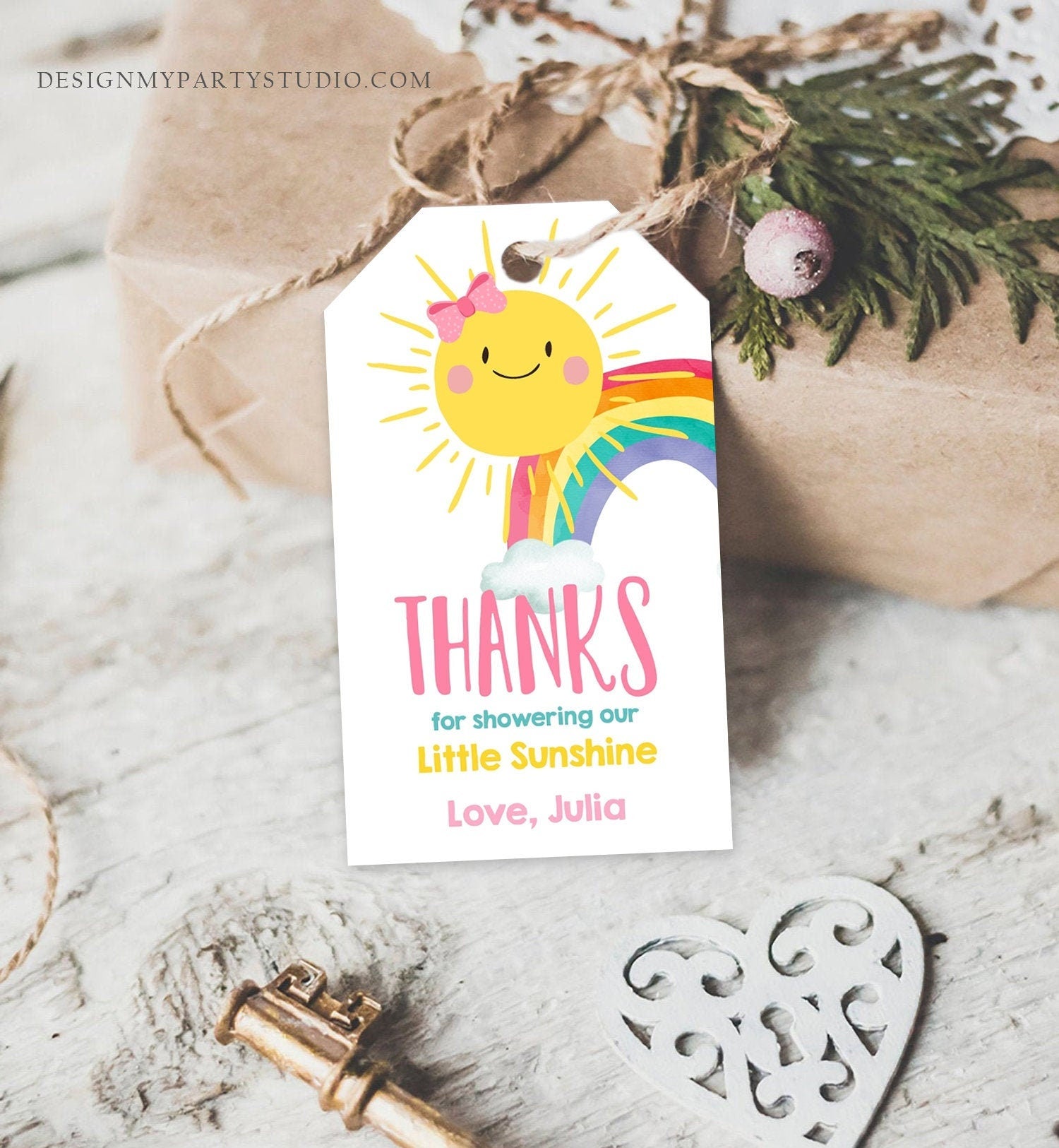 Editable Sunshine Favor Tag Little Sunshine Baby Shower Thank You Tag Rainbow Baby Shower Our Little Sunshine Corjl Template PRINTABLE 0141