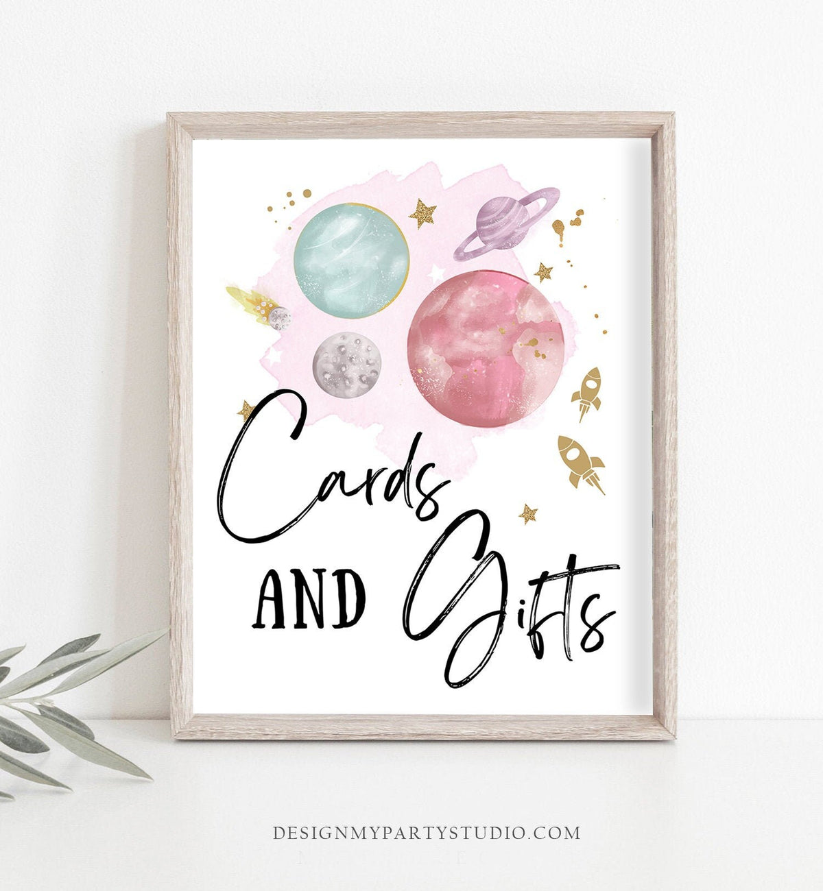 Cards and Gifts Sign Space Party Sign Outer Space Birthday Sign Galaxy Party Decor Gifts Table Girl Astronaut Sign Planets Printable 0357