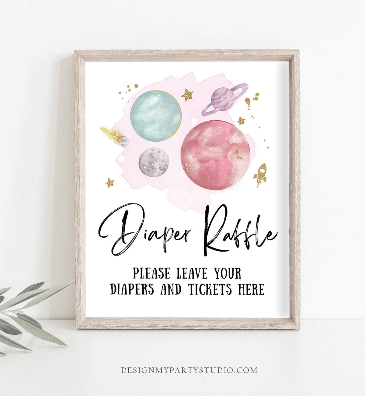 Diaper Raffle Sign Space Baby Shower Sign Outer Space Sign Galaxy Watercolor Decor Diaper Table Planets Girl Diaper Game Sign Printable 0357