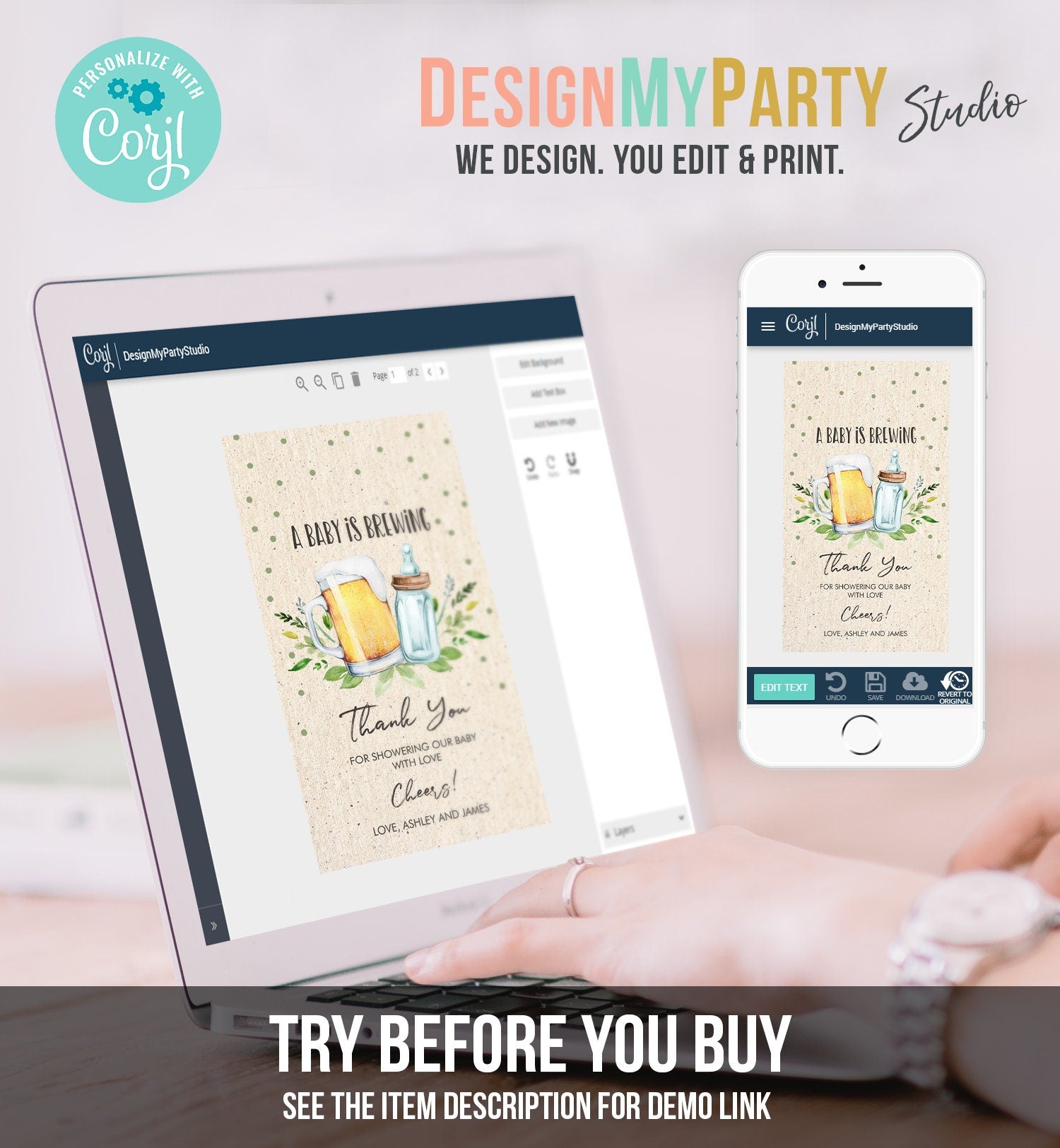 Editable A Baby is Brewing Baby Shower Favor Tags Beer Baby Shower Thank you Tags Brewing Label Neutral Tags Gift Tags Template Corjl 0190