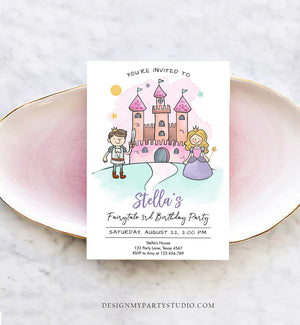 Editable Princess Birthday Invitation Girl Fairytale Birthday Party Knights Prince Castle Download Printable Template Digital Corjl 0385