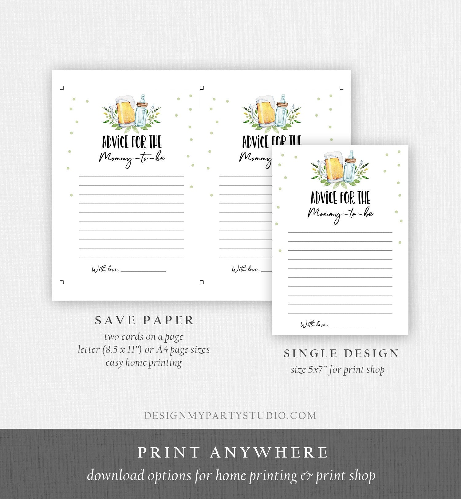 Editable Advice for the Mom-to-be Card Baby Shower Game Parent Advice Greenery Baby Brewing Shower Beer Corjl Template Printable 0190