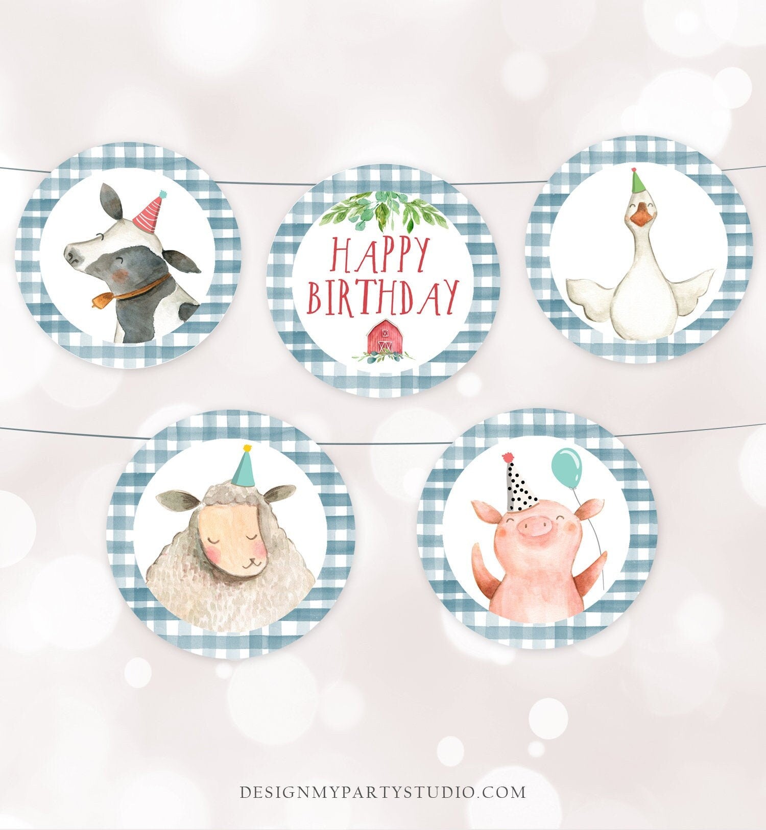 Farm Animals Birthday Banner Barnyard Birthday Garland Boy Birthday Decor Party Decorations Cor Pig Sheep Banner Digital Printable 0155