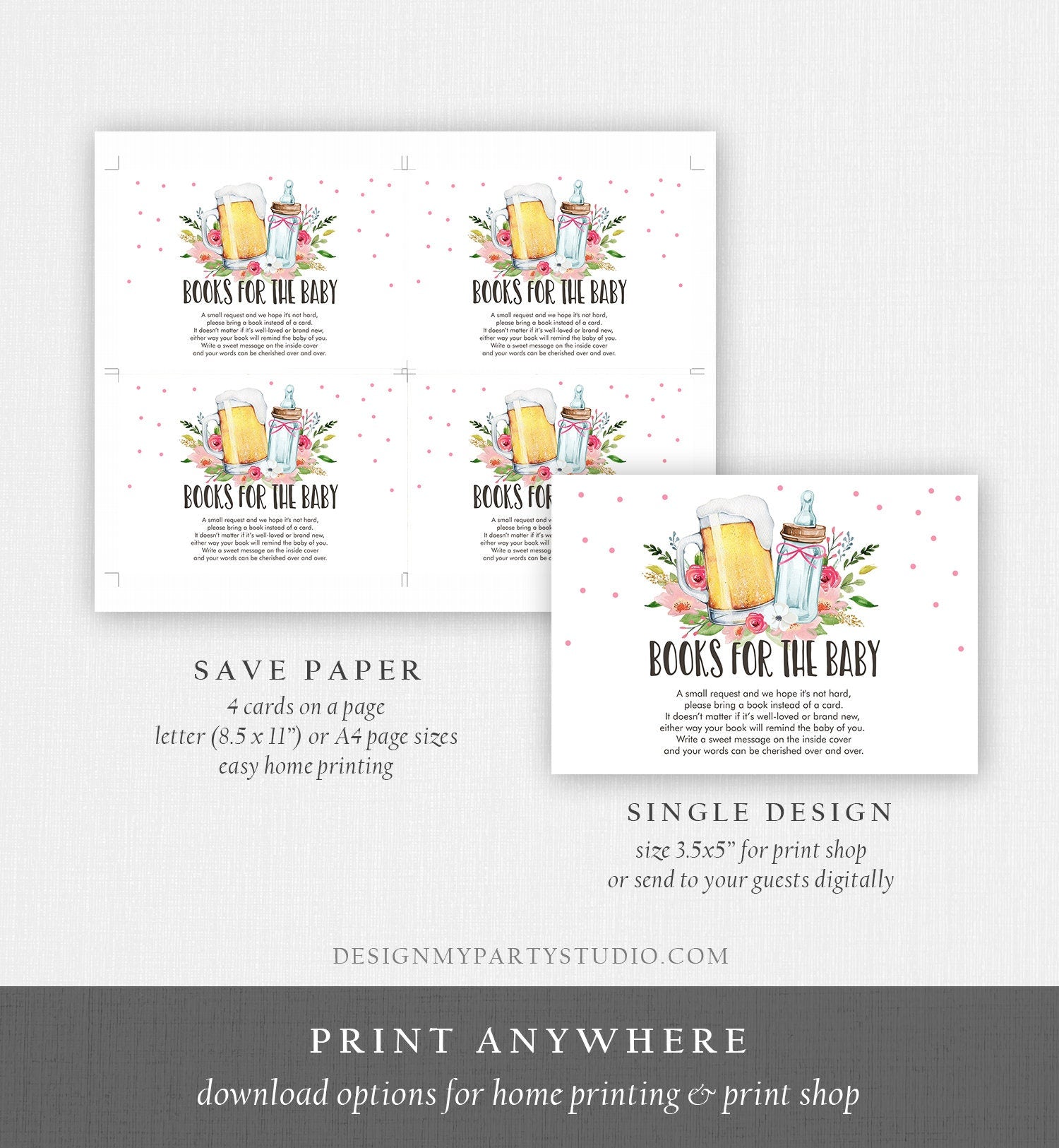 Editable Books for Baby Card Bring a Book Card Baby is Brewing Baby shower Beer Baby Shower Card Girl Digital Template PRINTABLE 0190