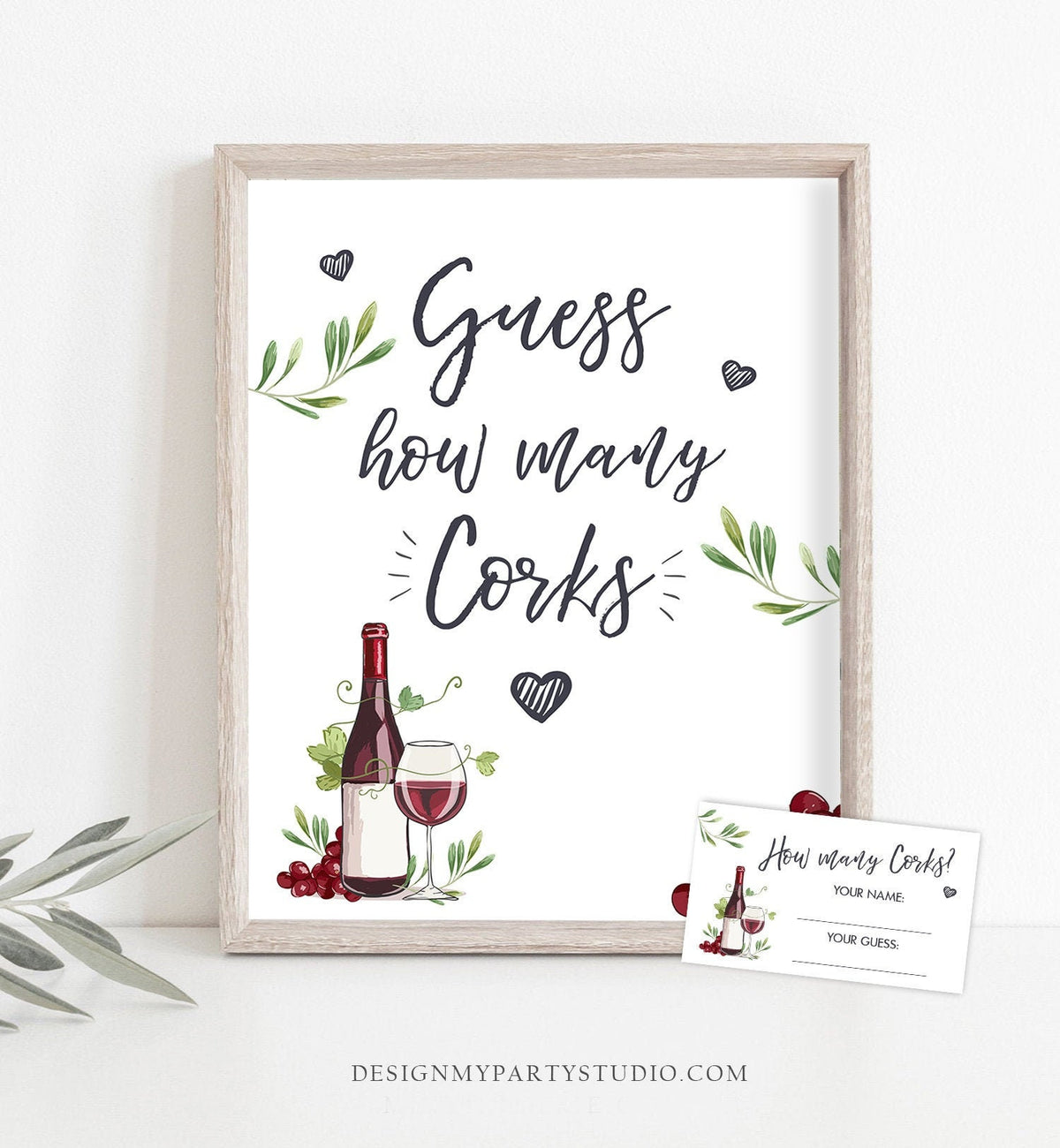 Guess How Many Corks Wine Bridal Shower Game Are in the Jar Wine Tasting Grapes Sign Cards Cork Games Instant Download Printable 0234