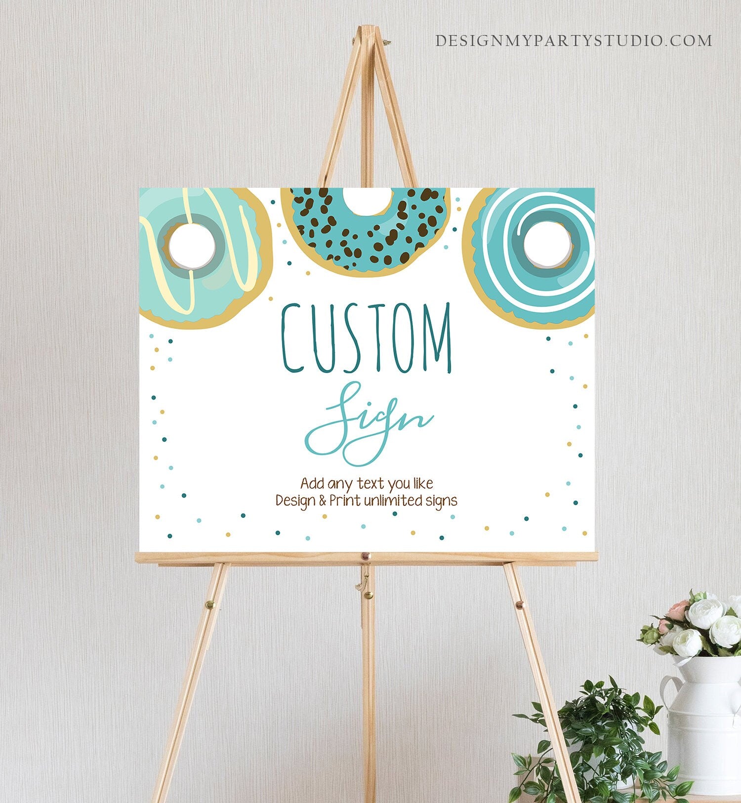 Editable Donut Sign Birthday Bridal Shower Baby Shower Boy Blue Wedding Custom Yard Sign Doughnut Sweet Party 16x20 Corjl Template 0050