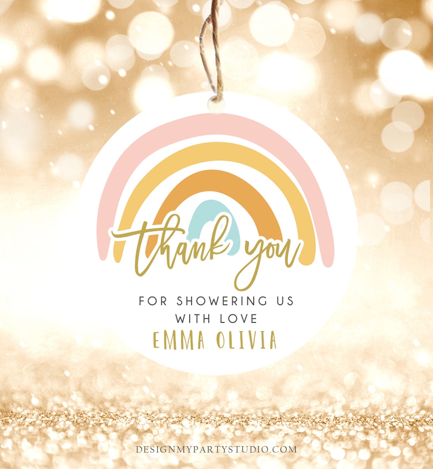 Editable Rainbow Favor Tags Rainbow Baby Shower Thank you tags Pastel Rainbow Tags Girl Boy Neutral Colors Template PRINTABLE Corjl 0331