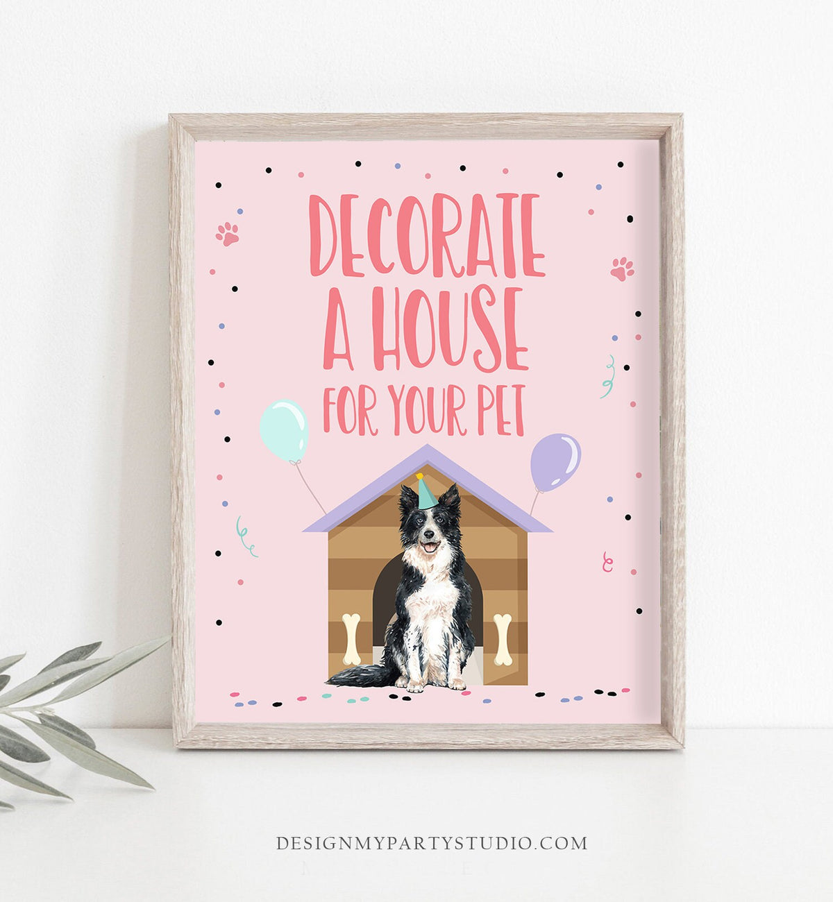 Decorate a Pet House Sign Puppy Birthday Sign Table Decor Dog Birthday Party Pink Girl Sign Puppy House Pawty Decor Download RINTABLE 0384