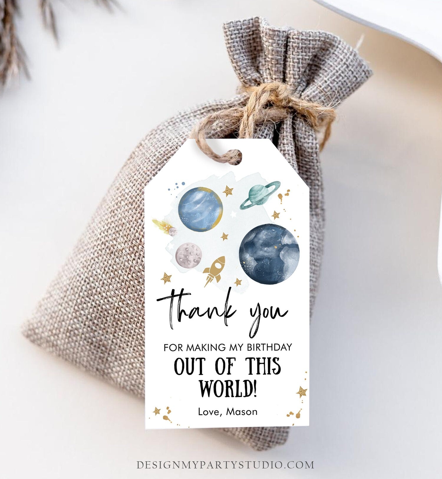 Editable Outer Space Favor Tag Space Birthday Thank you Label Galaxy Gift Tag Out Of This World Planets Digital Template Printable 0357