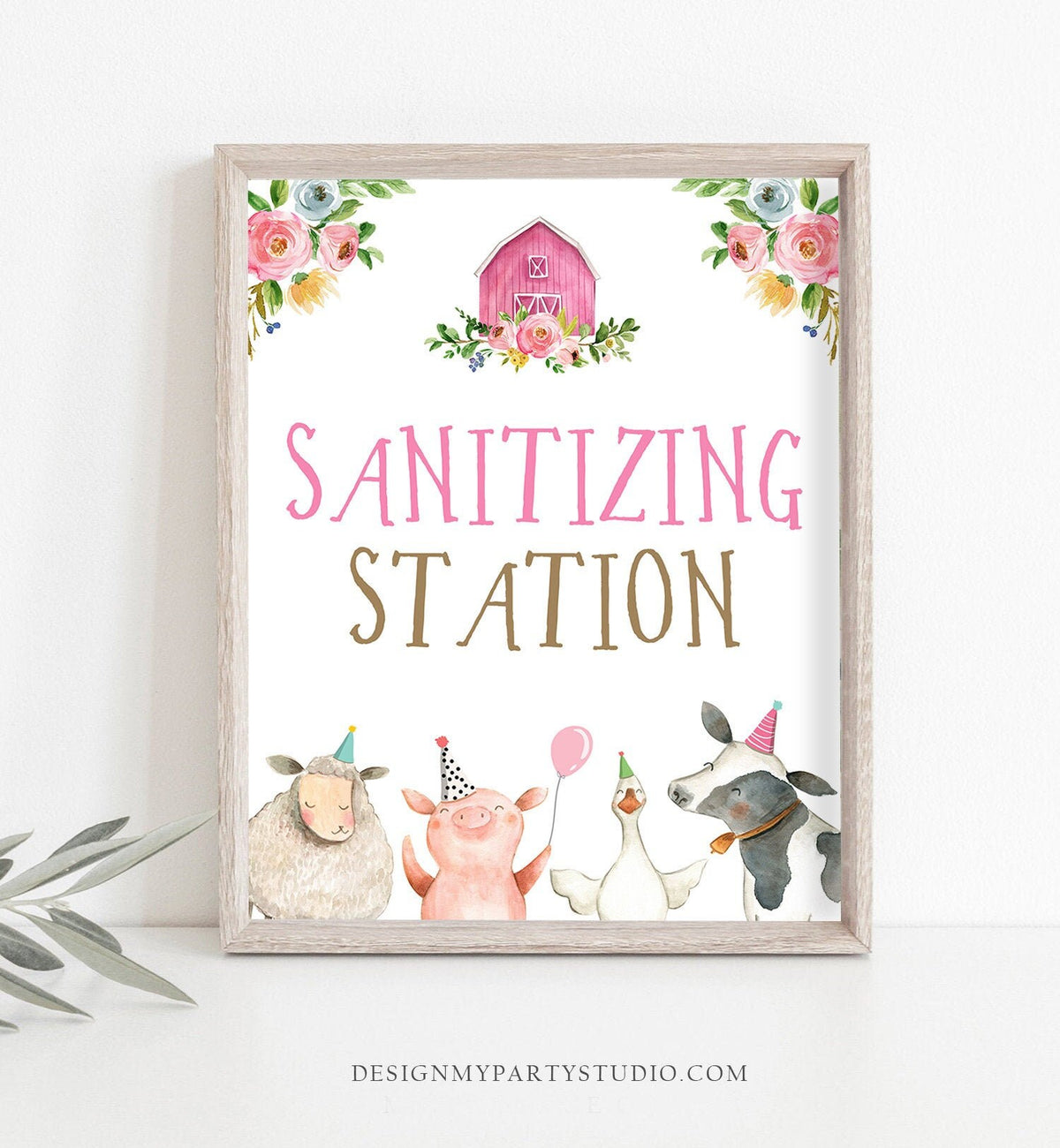 Sanitizing Station Sign Party Sign Farm Birthday Sign Table Decor Barnyard Birthday Farm Animals Pink Girl Hand Sanitizer Printable 0155