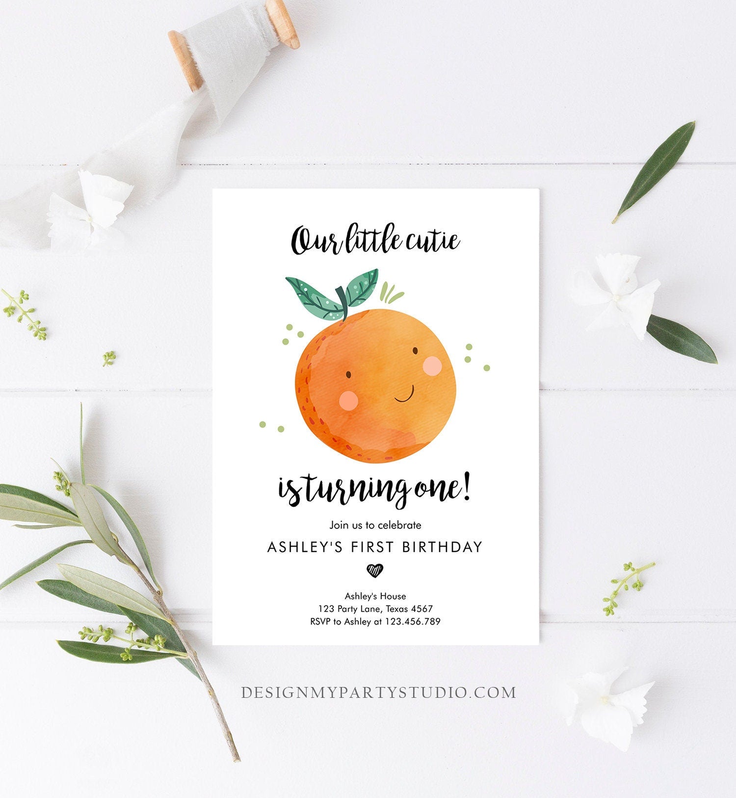 Editable Little Cutie Birthday Invitation Clementine Oranges Party Boy Girl Orange Citrus Digital Download Evite Template Printable 0330