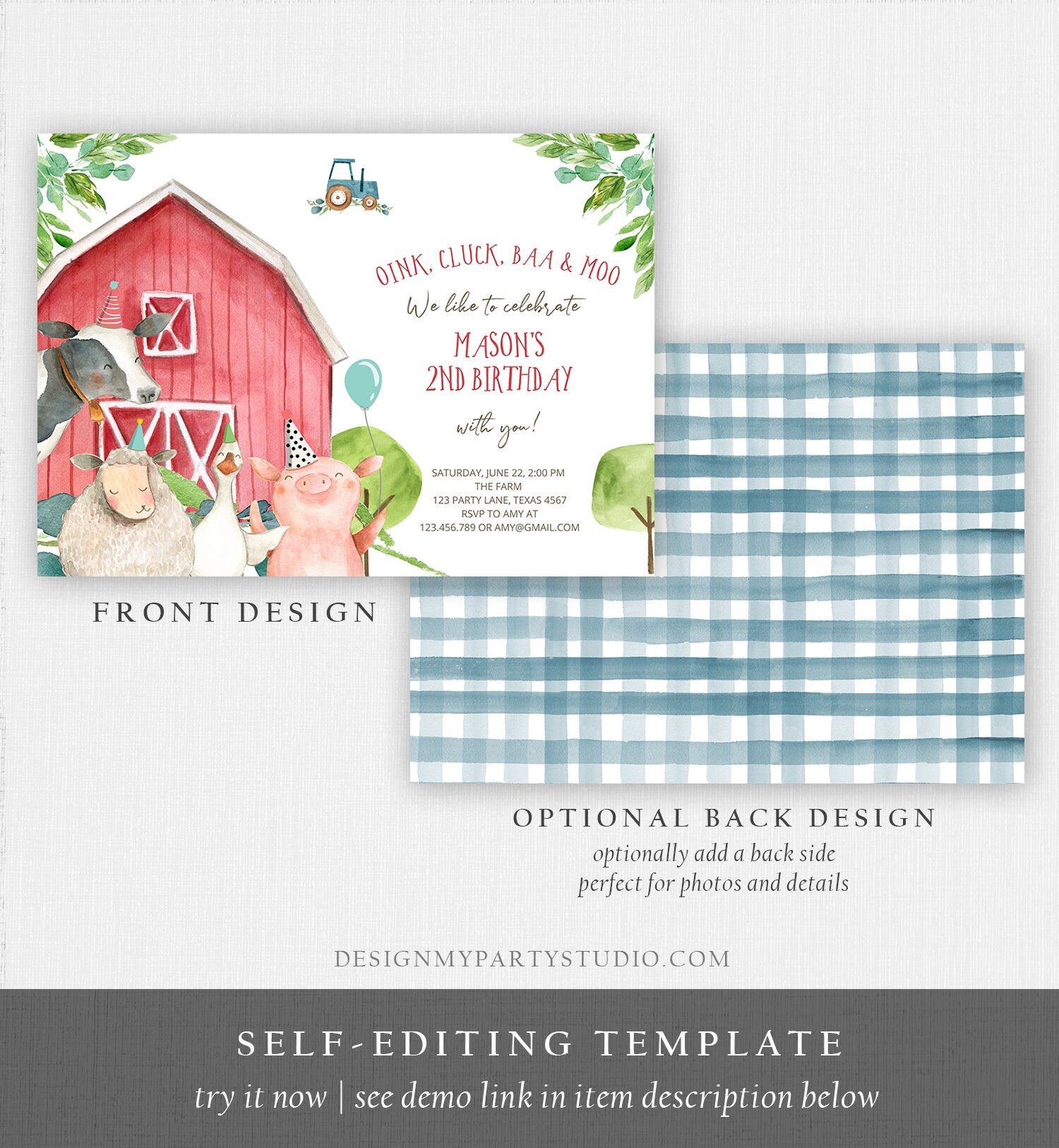 Editable Farm Animals Birthday Invitation Boy Party Animals Boy Red Barn Barnyard Birthday Digital Download Evite Template Printable 0155