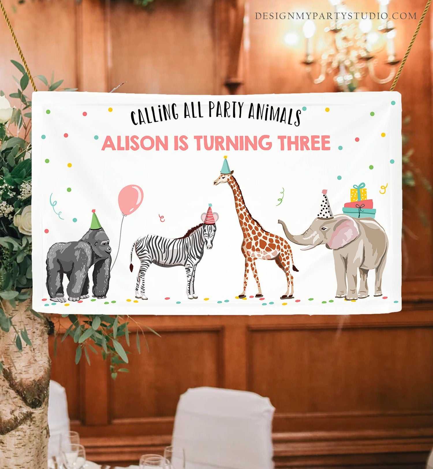 Editable Party Animals Birthday Backdrop Banner Safari Animals Girl Wild One Two Wild Welcome Sign Download Corjl Template Printable 0142