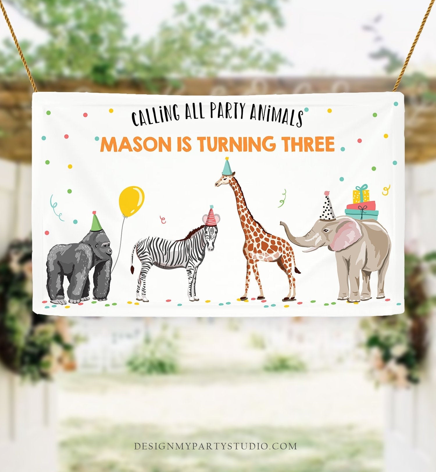 Editable Party Animals Birthday Backdrop Banner Safari Animals Boy Wild One Two Wild Welcome Sign Download Digital Template Printable 0142