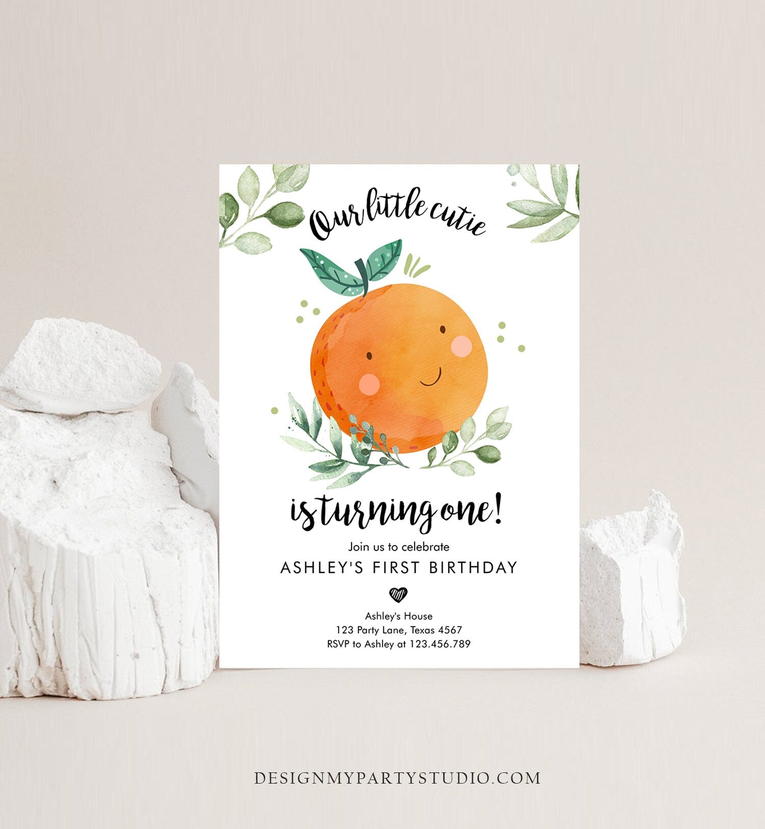 Editable Little Cutie Birthday Invitation Clementine Oranges Party Boy Girl Orange Invitation Citrus Download Printable Corjl Template 0330